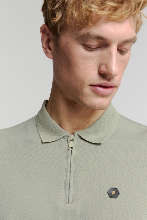 NO-EXCESS polo zip pique garment dyed